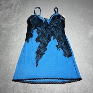 Y2K Vintage Fredericks of Hollywood Slip Dress Chemise Womens XL Blue Underwire